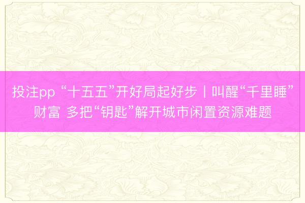 投注pp “十五五”开好局起好步丨叫醒“千里睡”财富 多把“钥匙”解开城市闲置资源难题