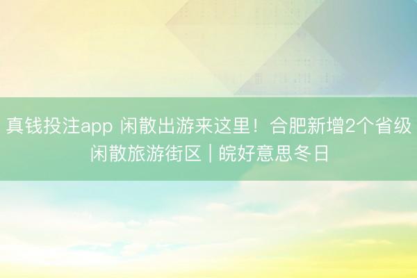 真钱投注app 闲散出游来这里！合肥新增2个省级闲散旅游街区 | 皖好意思冬日