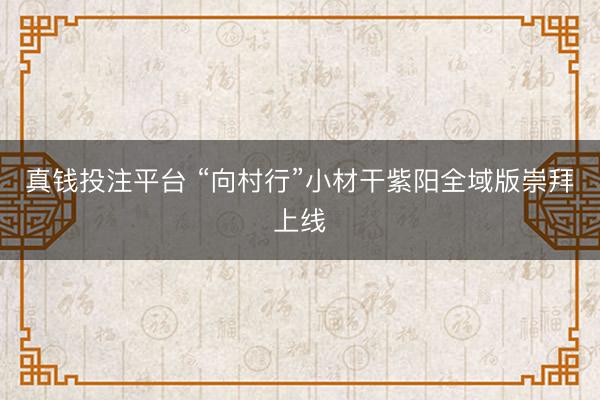 真钱投注平台 “向村行”小材干紫阳全域版崇拜上线