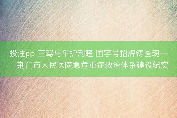 投注pp 三驾马车护荆楚 国字号招牌铸医魂——荆门市人民医院急危重症救治体系建设纪实