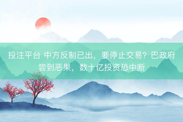 投注平台 中方反制已出，要停止交易？巴政府尝到恶果，数十亿投资恐中断
