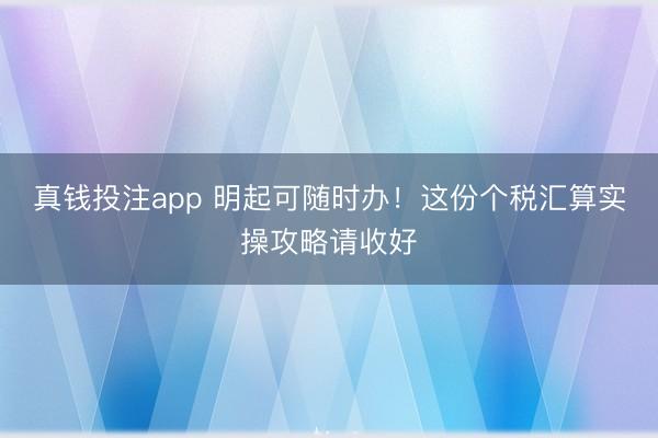 真钱投注app 明起可随时办！这份个税汇算实操攻略请收好
