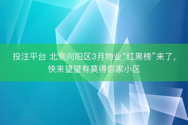投注平台 北京向阳区3月物业“红黑榜”来了，快来望望有莫得你家小区