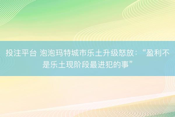 投注平台 泡泡玛特城市乐土升级怒放：“盈利不是乐土现阶段最进犯的事”