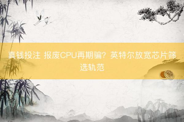 真钱投注 报废CPU再期骗？英特尔放宽芯片筛选轨范