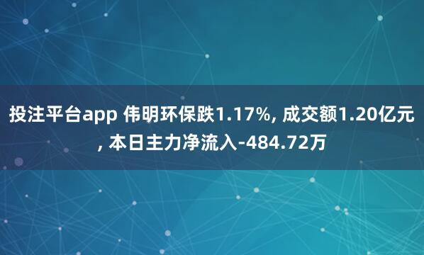投注平台app 伟明环保跌1.17%, 成交额1.20亿元, 本日主力净流入-484.72万