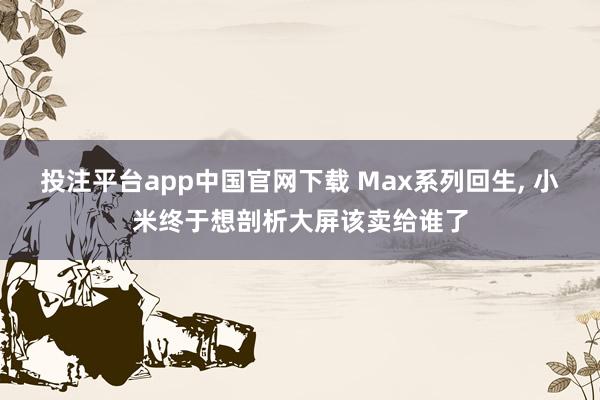投注平台app中国官网下载 Max系列回生， 小米终于想剖析大屏该卖给谁了