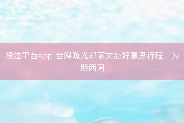 投注平台app 台媒曝光郑丽文赴好意思行程：为期两周