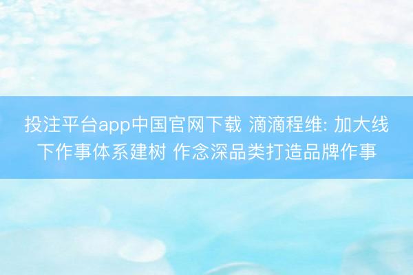 投注平台app中国官网下载 滴滴程维: 加大线下作事体系建树 作念深品类打造品牌作事