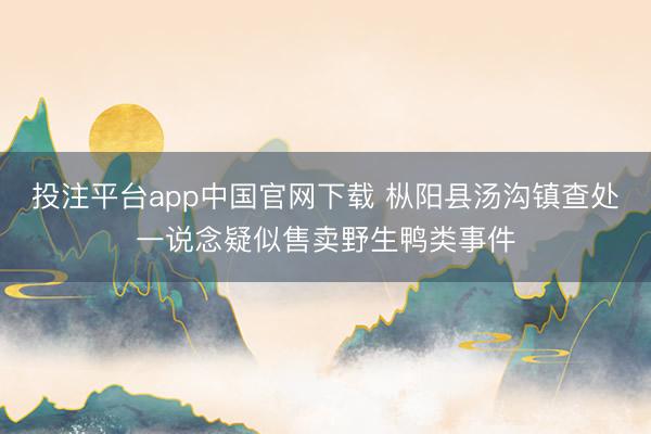 投注平台app中国官网下载 枞阳县汤沟镇查处一说念疑似售卖野生鸭类事件