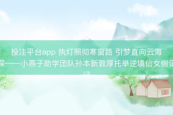 投注平台app 执灯照彻寒窗路 引梦直向云海深——小燕子助学团队孙本新敦厚托举逆境仙女侧记