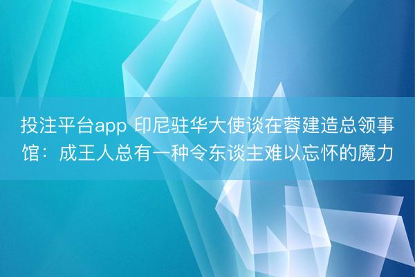 投注平台app 印尼驻华大使谈在蓉建造总领事馆：成王人总有一种令东谈主难以忘怀的魔力
